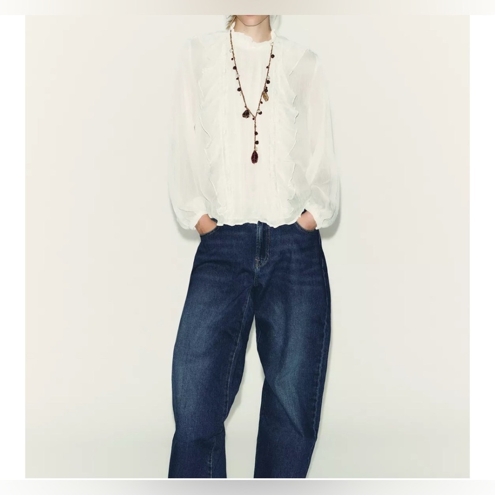 Zara Zara GAUZE LACE‎ TRIM RUFFLED BLOUSE